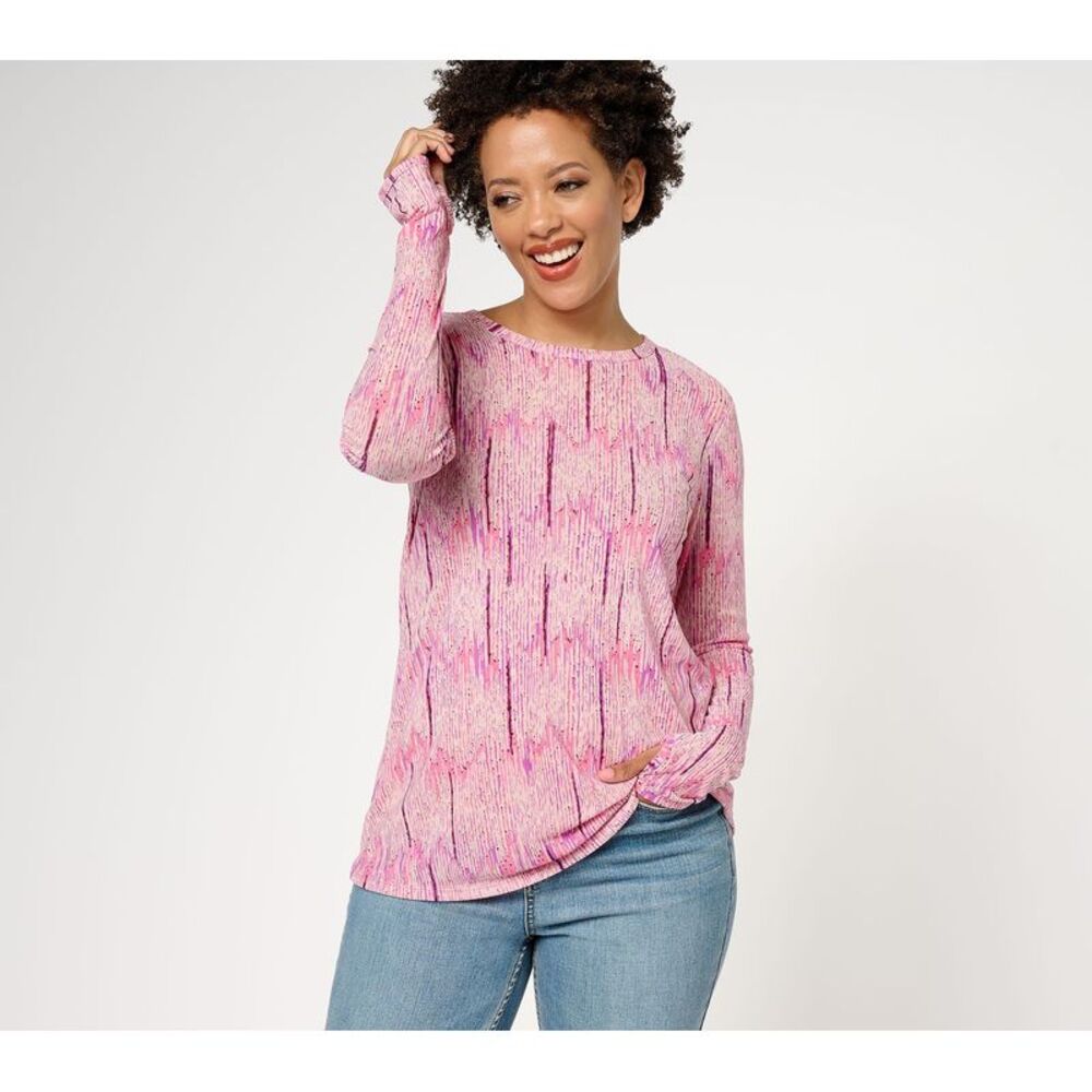 Liberare Women's Top Sz 2XS (XXS) Printed Mesh Pink A613723